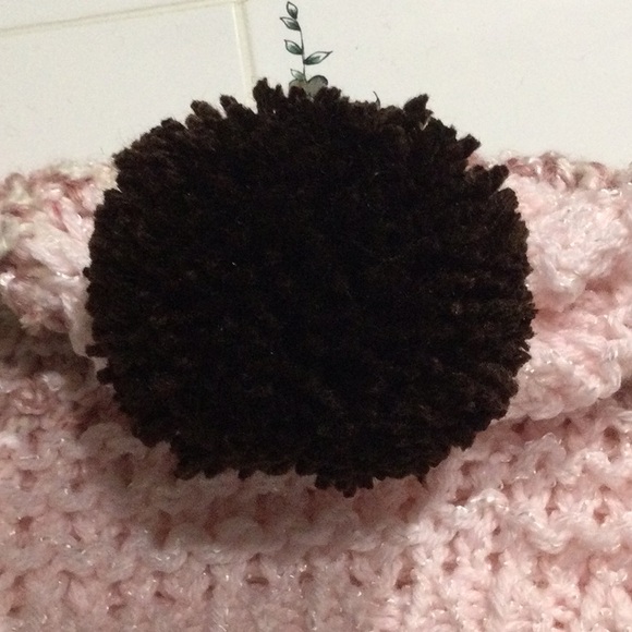 Handmade Pink and Brown Knit Beanie with Pom-Pom - Picture 2 of 6